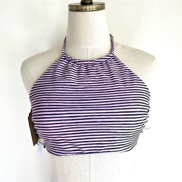 True Craft High Neck Reversible Bikini Top Size Large Paisley Floral and Striped - Picture 6 of 12